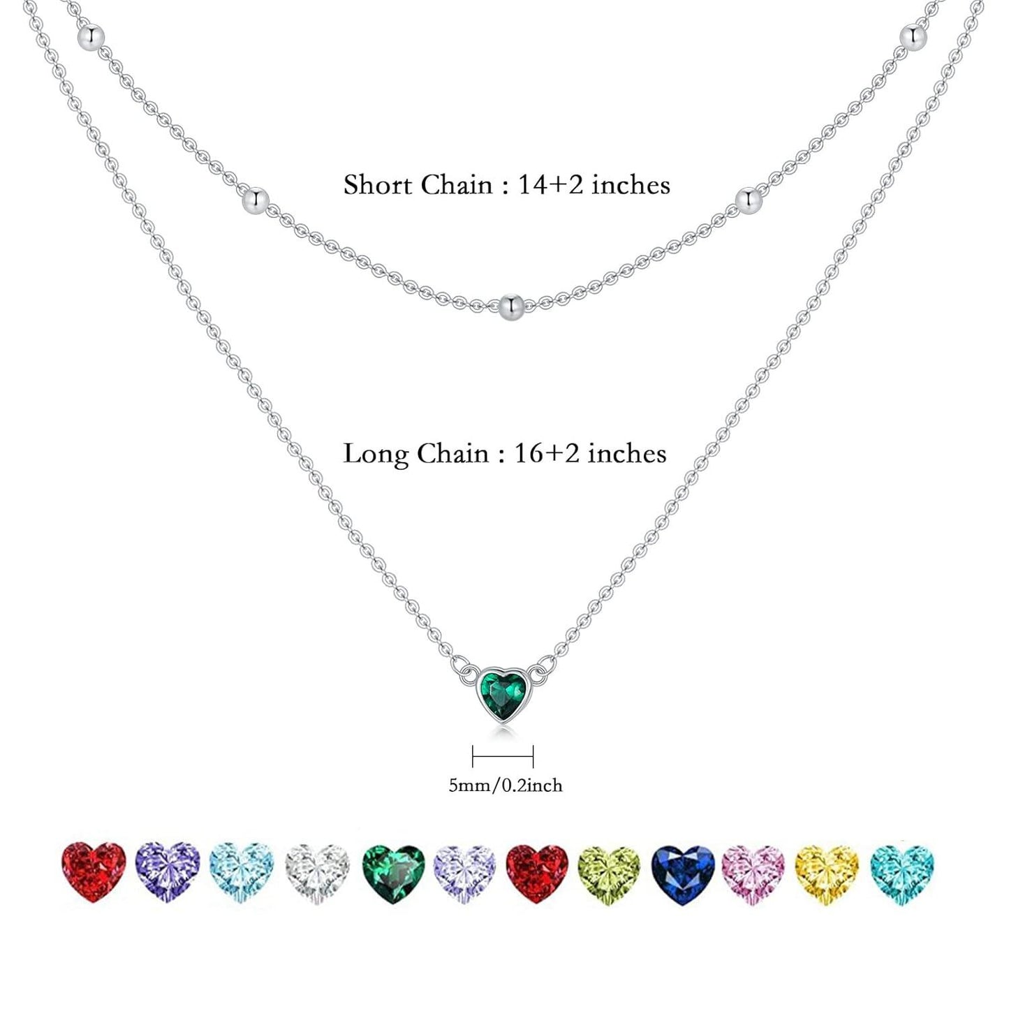 925 Sterling Silver & 12-Month Birthstone Layered Necklace for Women - 13.5+15+2 Extension Chain - Freedom & Happiness Symbol - Elegant Multi-Layer Design for Everyday & Special Occasions (60 chars)