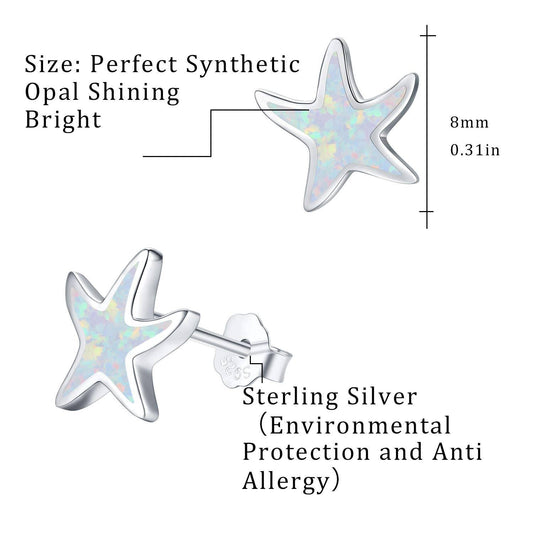 925 Sterling Silver Opal Starfish Stud Earrings Ocean Beach Hypoallergenic Tiny Small Gifts for Women Girls