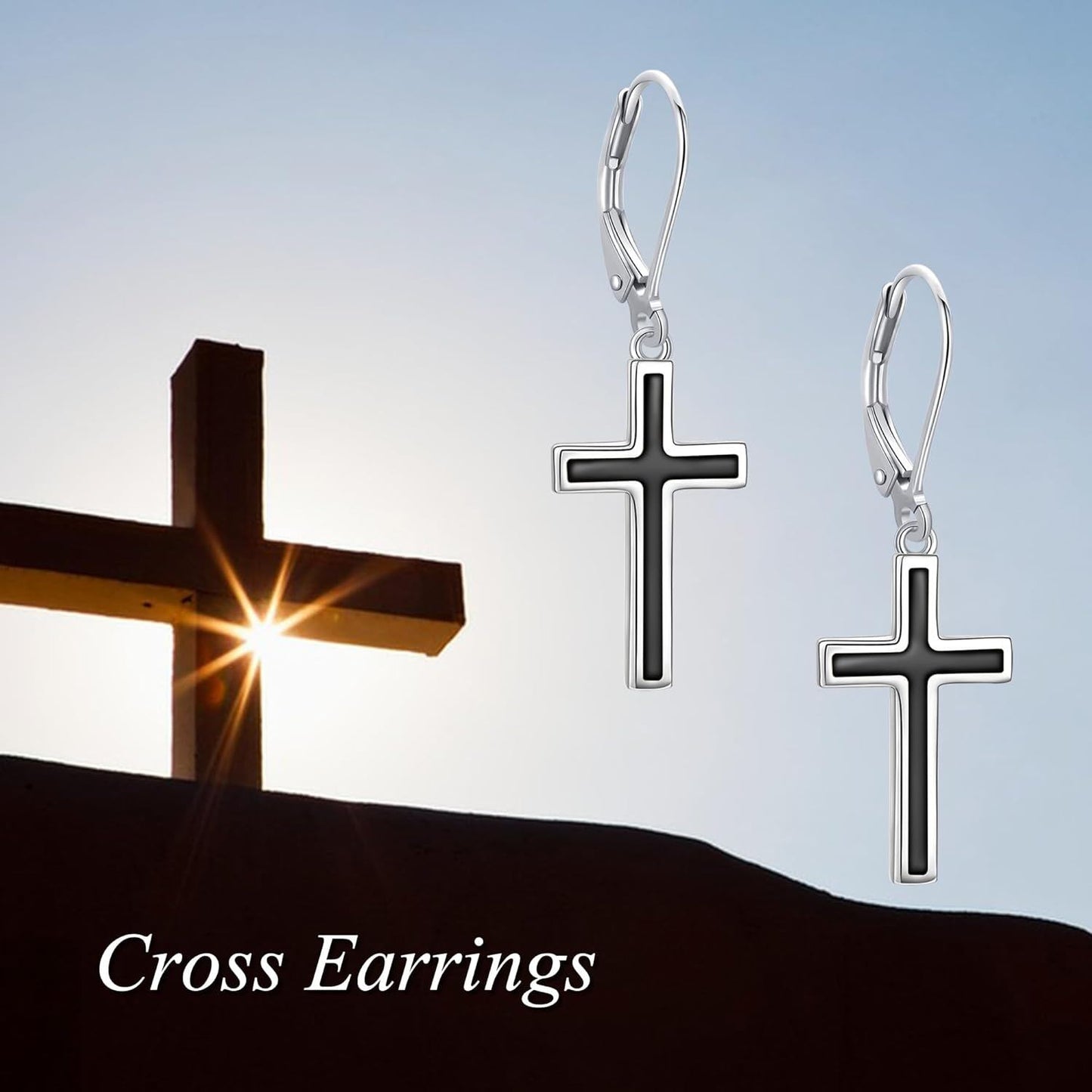 925 Sterling Silver Opal Cross Leverback Dangle Drop Earrings for Women and Men