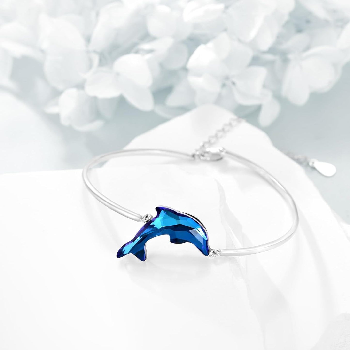 925 Sterling Silver Blue Crystal Butterfly Bangle Bracelet for Women