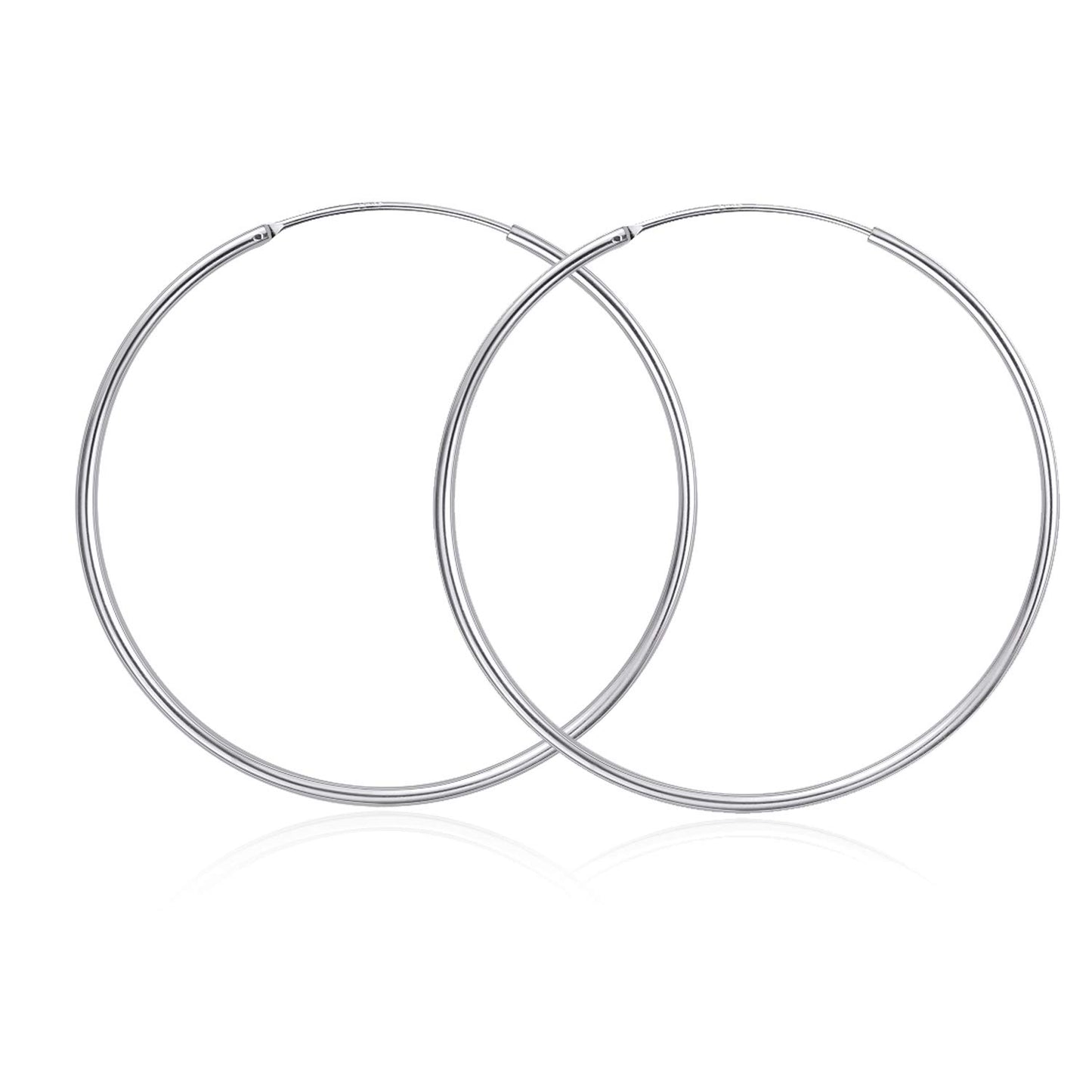 925 Sterling Silver Hoop Earrings Polished Round Circle Endless 20 80mm