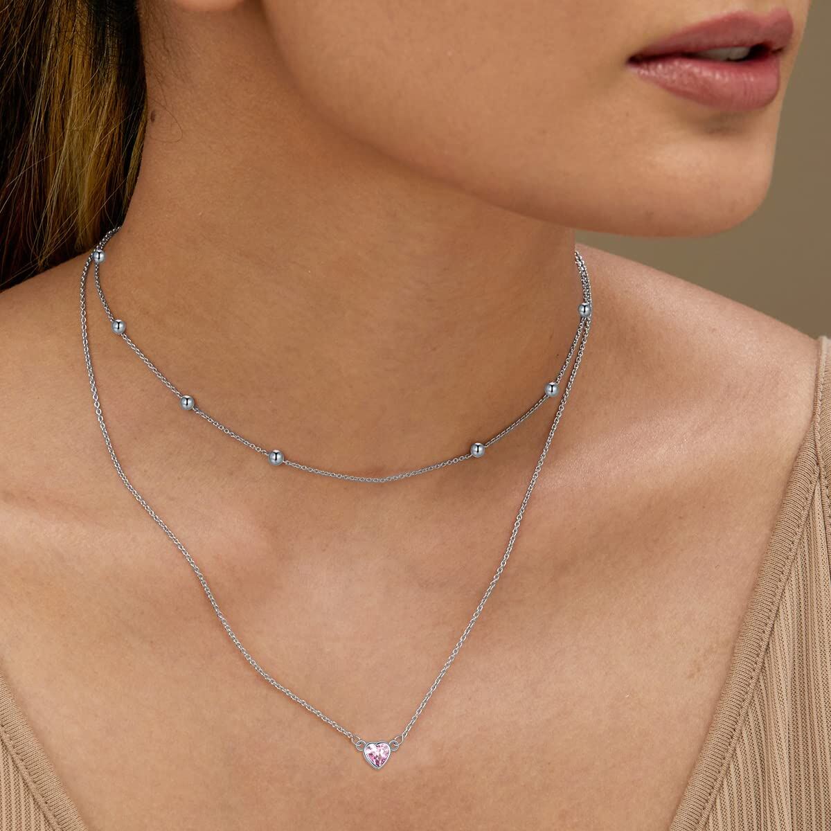 925 Sterling Silver & 12-Month Birthstone Layered Necklace for Women - 13.5+15+2 Extension Chain - Freedom & Happiness Symbol - Elegant Multi-Layer Design for Everyday & Special Occasions (60 chars)