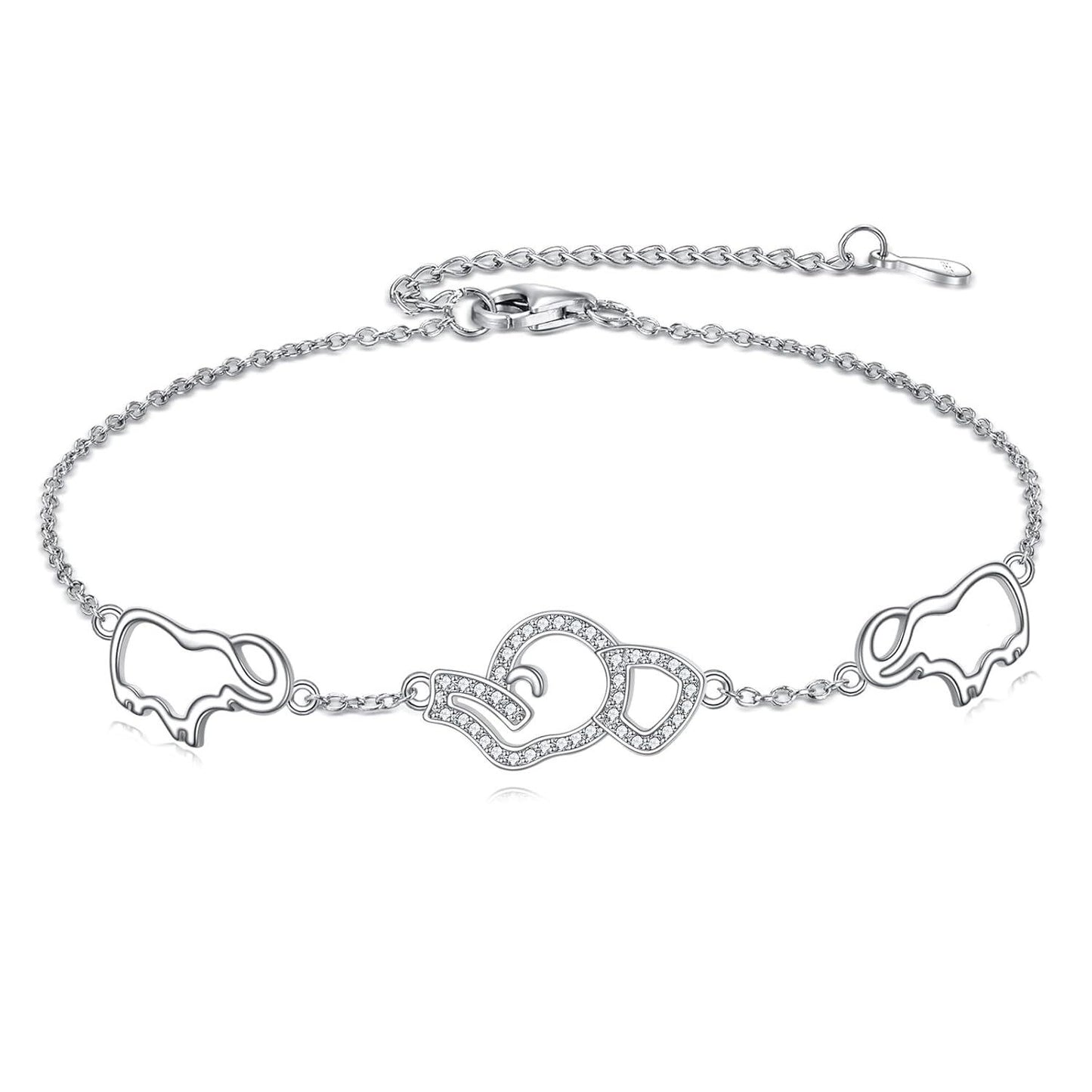 925 Sterling Silver Elephant Shape Infinity Love Heart Charm Adjustable Link Chain Bracelet s for Women Girls