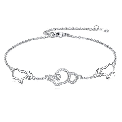 925 Sterling Silver Elephant Shape Infinity Love Heart Charm Adjustable Link Chain Bracelet s for Women Girls