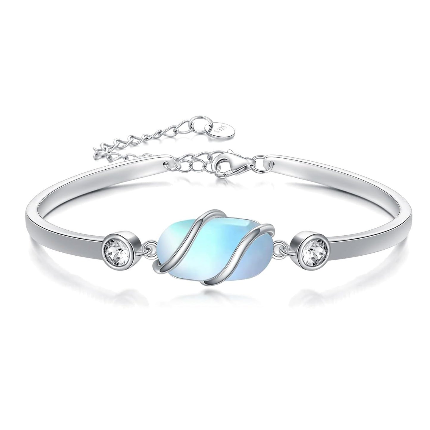 925 Sterling Silver Green Malachite Stone Bangle Bracelet for Women Gifts