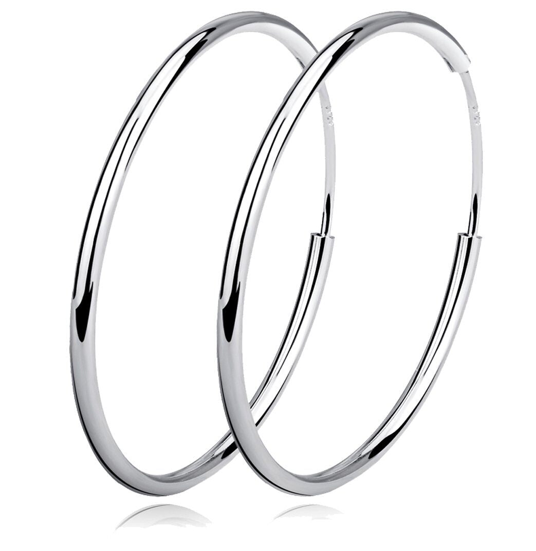 925 Sterling Silver Hoop Earrings Polished Round Circle Endless 20 80mm