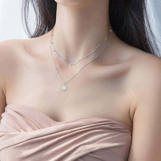 925 Sterling Silver Layered Necklace with Opal Pendant s for Women