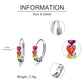 925 Sterling Silver Multi-Color Heart-Shaped Rainbow Stone Huggie Hoop Earrings for Women