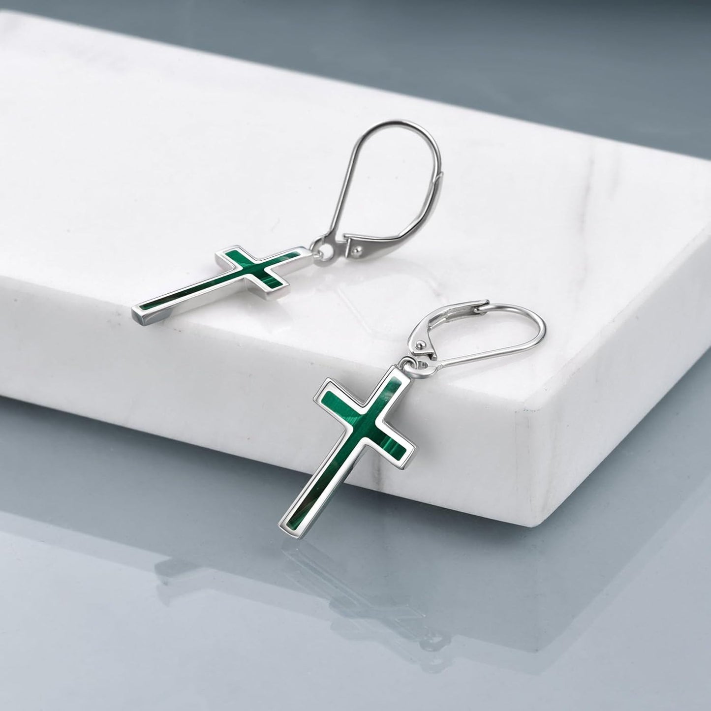 925 Sterling Silver Opal Cross Leverback Dangle Drop Earrings for Women and Men