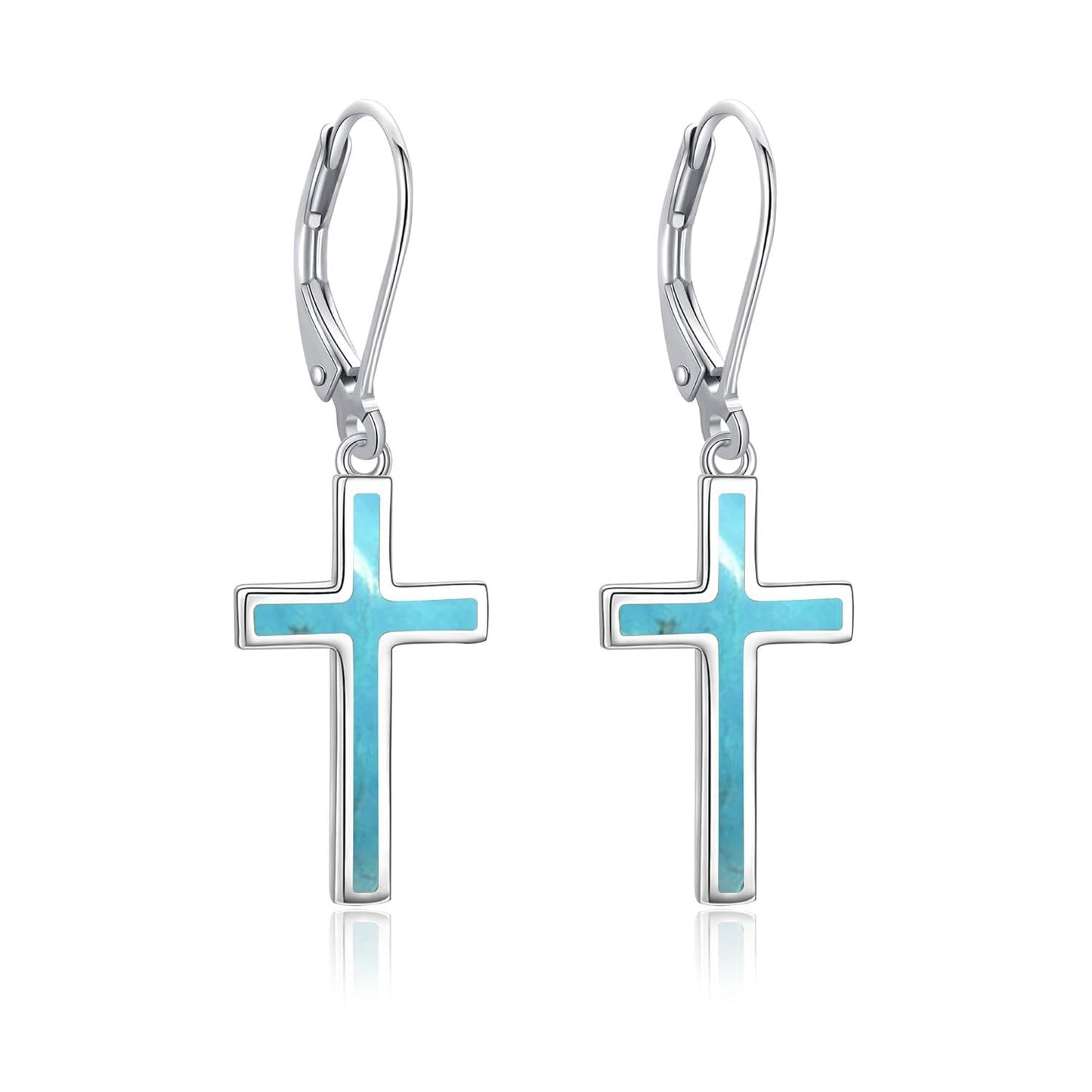 925 Sterling Silver Opal Cross Leverback Dangle Drop Earrings for Women and Men