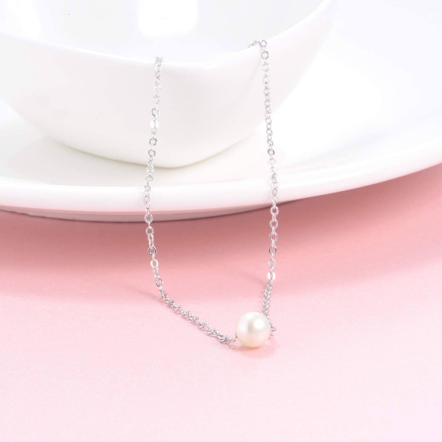 925 Sterling Silver Single Pearl Choker Necklace for Women 7-8mm Freshwater Cultured Pearls Wedding Bridesmaids Anniversary 14 16 18 inch