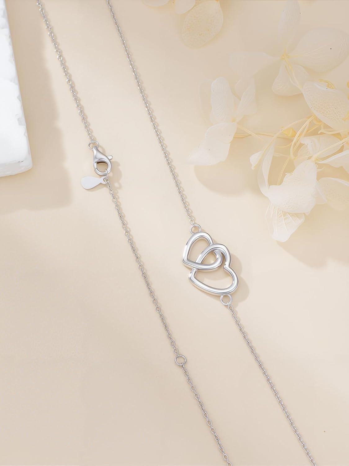 925 Sterling Silver Twin Hearts Choker Necklace - Symbol of Love & Connection