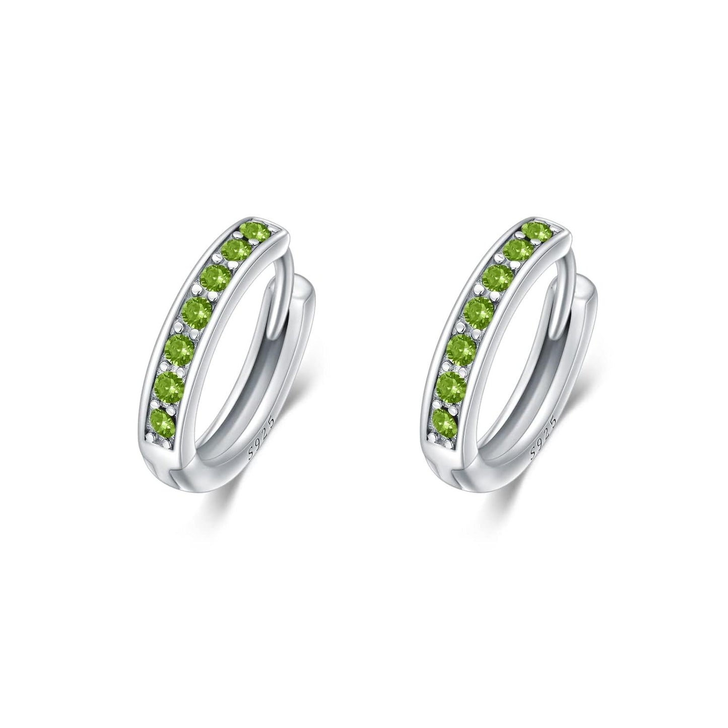 925 Sterling Silver 925 Sterling Silver Cubic Zirconia Austrian Crystals Birthstone Huggie Hoop Earrings