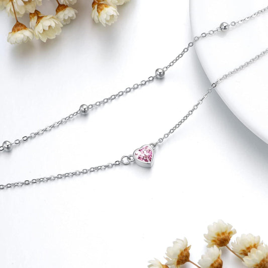 925 Sterling Silver & 12-Month Birthstone Layered Necklace for Women - 13.5+15+2 Extension Chain - Freedom & Happiness Symbol - Elegant Multi-Layer Design for Everyday & Special Occasions (60 chars)
