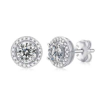925 Sterling Silver 925 with Cubic Zirconia Cut Design and Round Shape Stone Halo Stud Earrings