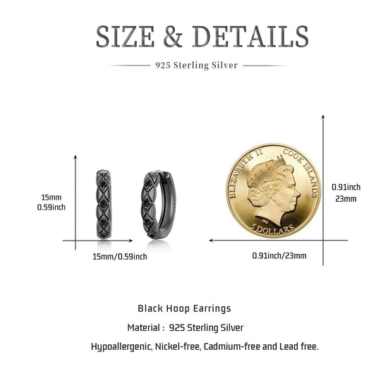 925 Sterling Silver Black Onyx Gothic Huggie Hoop Earrings - Mens Womens  Ideas