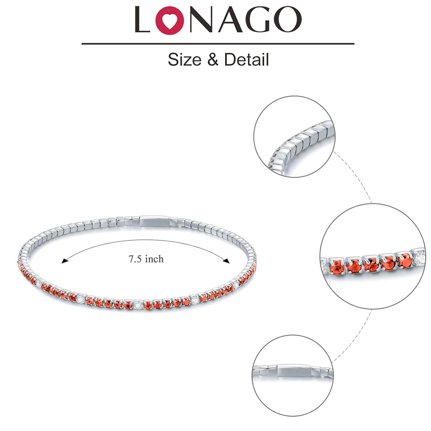 925 Sterling Silver AAAA+ CZ Orange & White Tennis Bracelet
