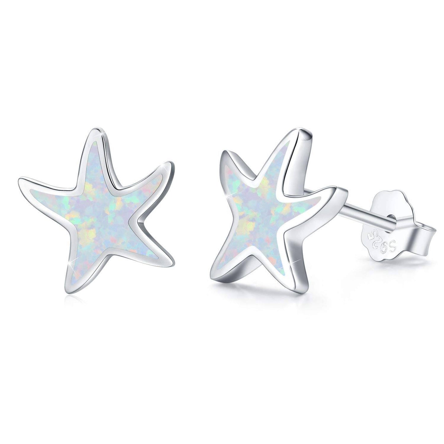 925 Sterling Silver Opal Starfish Stud Earrings Ocean Beach Hypoallergenic Tiny Small Gifts for Women Girls