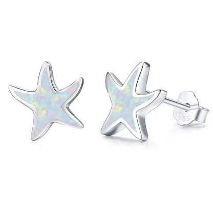 925 Sterling Silver Opal Starfish Stud Earrings Ocean Beach Hypoallergenic Tiny Small Gifts for Women Girls