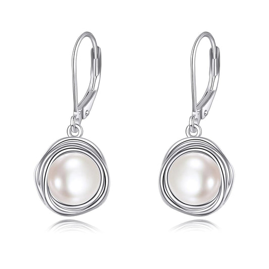 925 Sterling Silver Freshwater Cultured Pearl Leverback Drop Earrings