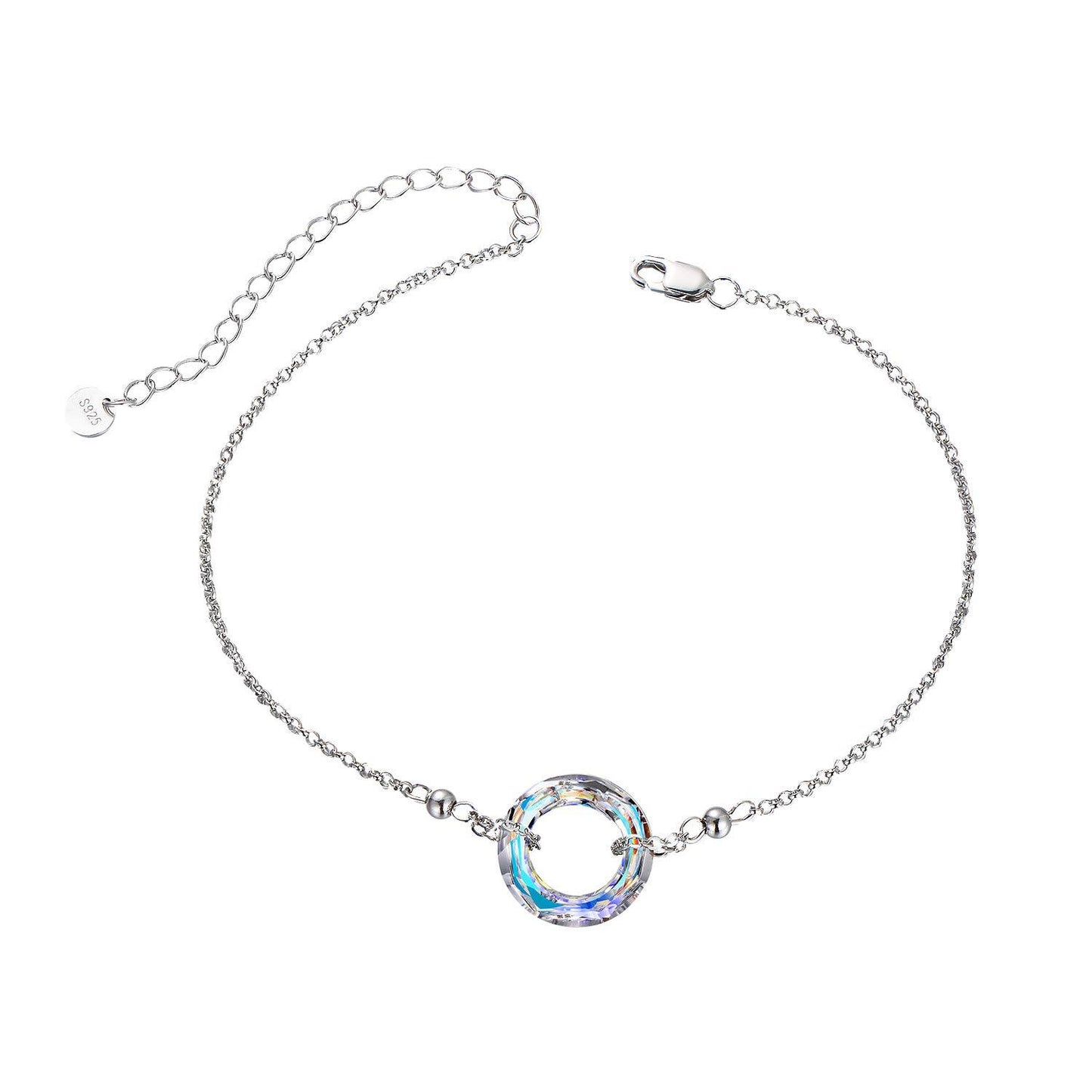 925 Sterling Silver Blue Crystal Circle Chain Bracelet for Women s
