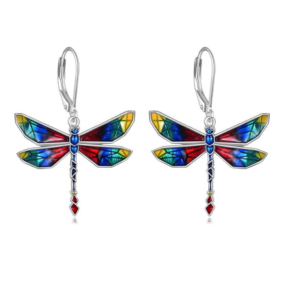 925 Sterling Silver Dragonfly Dangle Drop Earrings with Multi-Color Stones for Women Girls Mom Daughter Gifts