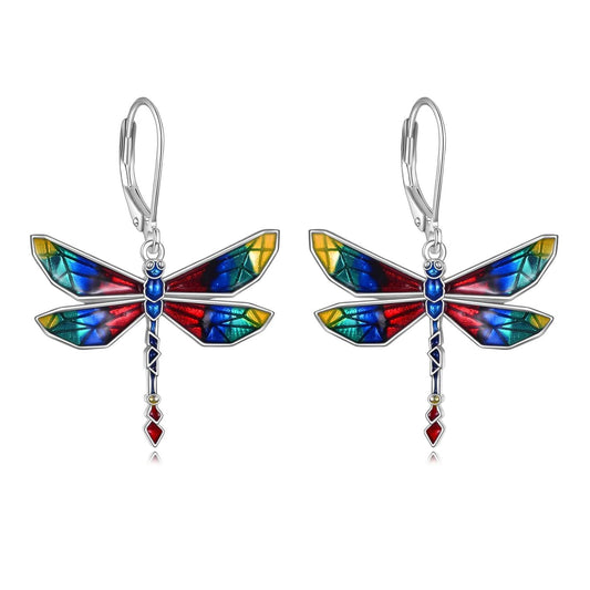 925 Sterling Silver Dragonfly Dangle Drop Earrings with Multi-Color Stones for Women Girls Mom Daughter Gifts