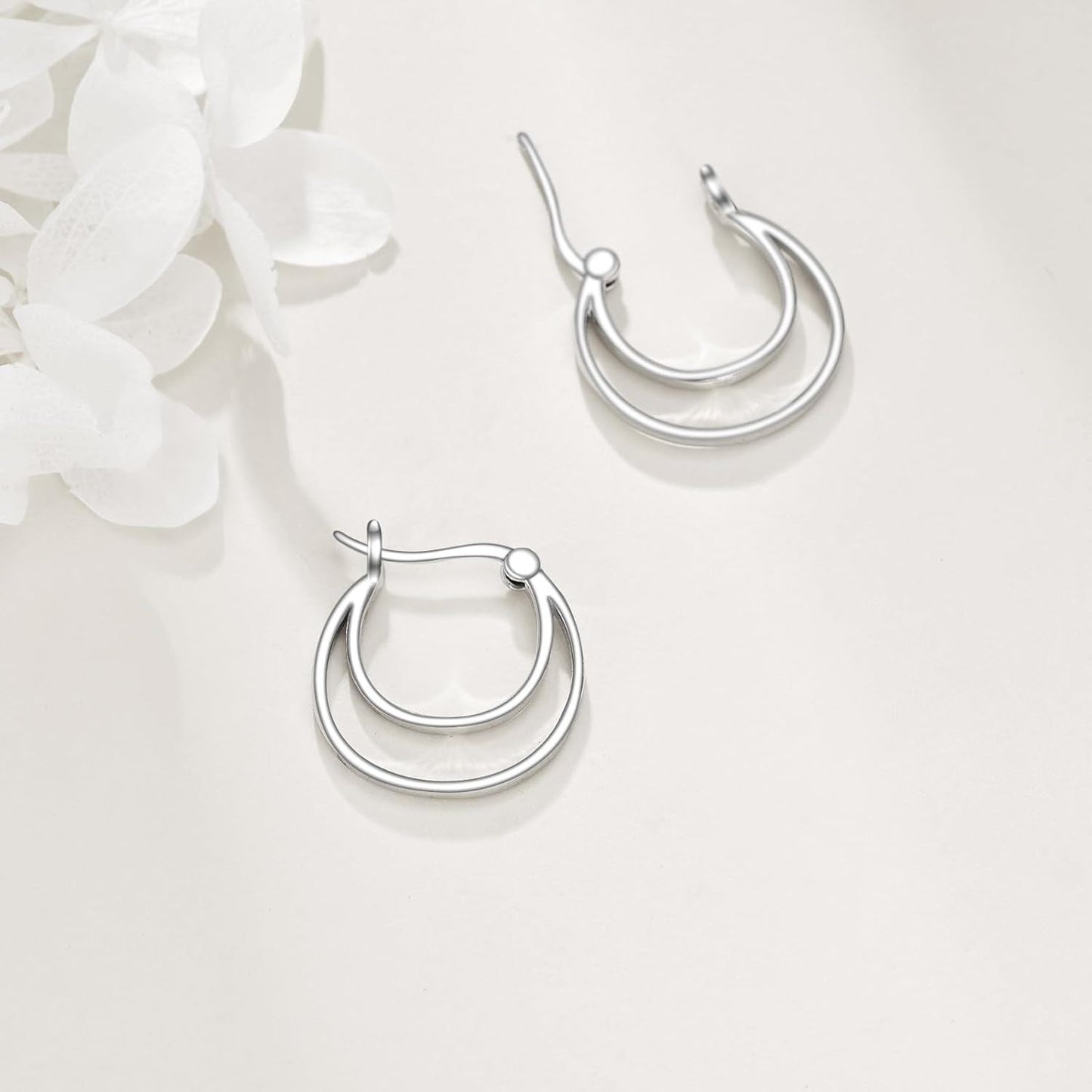 925 Sterling Silver Round Double Hoop Earrings Minimalist Layered Circles Holiday Gift for Her