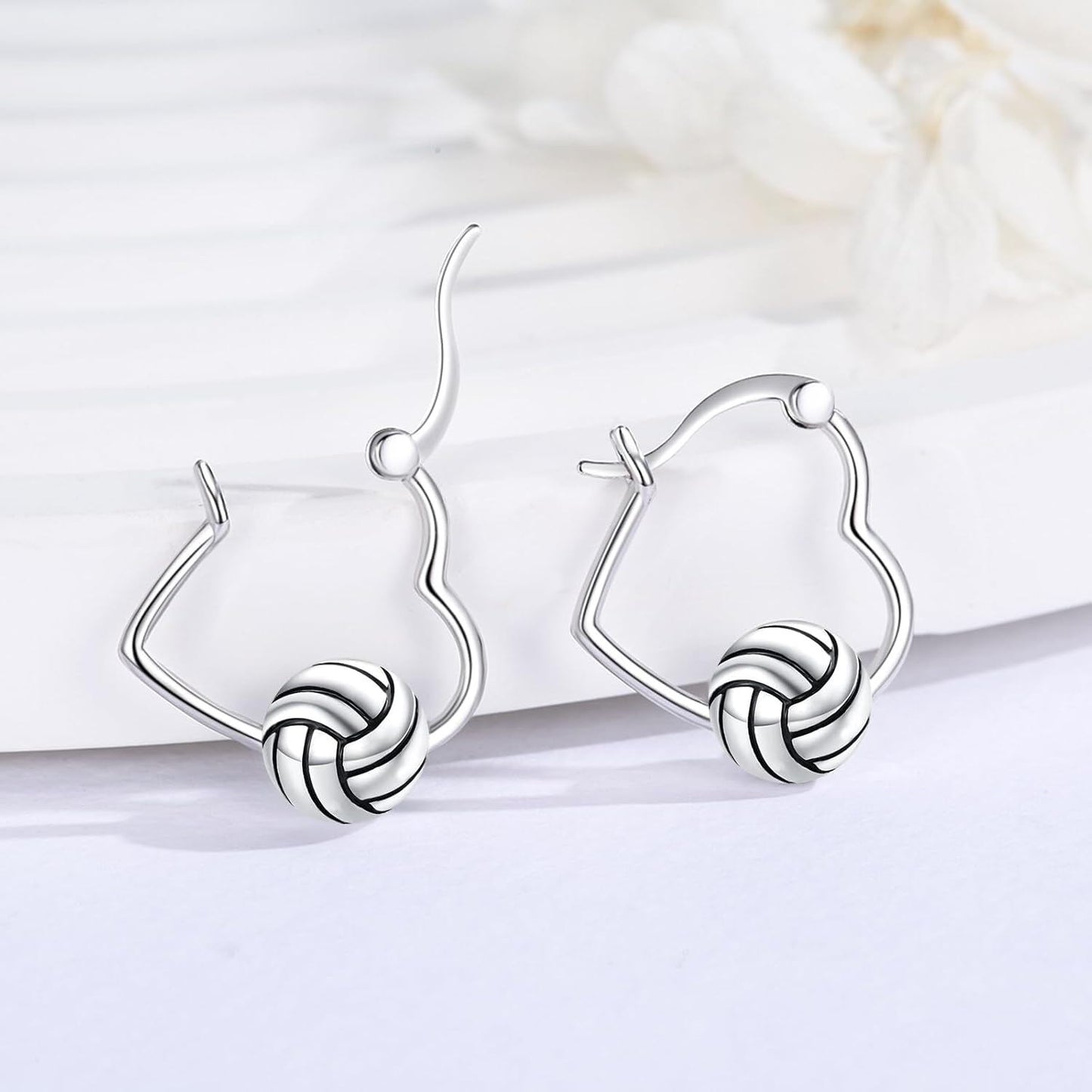 925 Sterling Silver 3D Volleyball Design Huggie Hoop Earrings for Women and Girls Gift Ideas