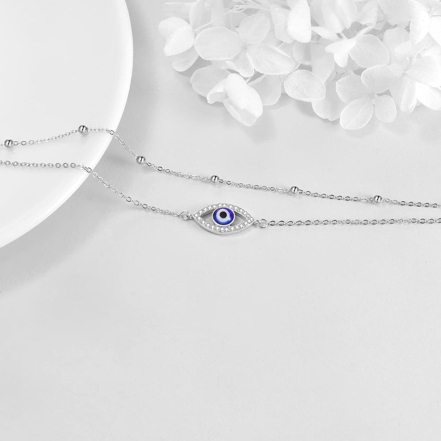 925 Sterling Silver Evil Eye Bracelet with Adjustable Chain Christmas s for Women