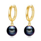 925 Sterling Silver Black Pearl Drop Hoop Earrings for Women