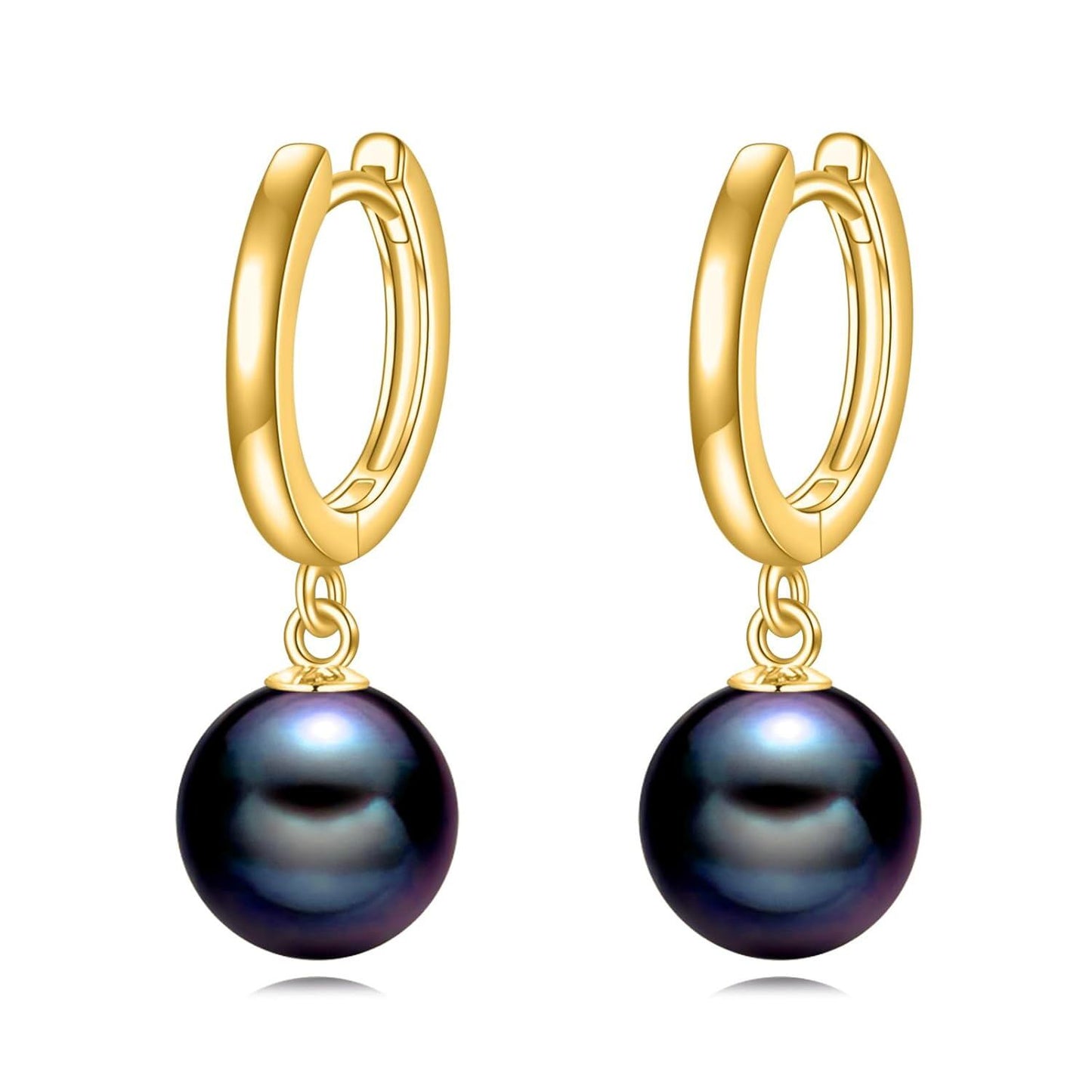 925 Sterling Silver Black Pearl Drop Hoop Earrings for Women