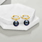 925 Sterling Silver Black Pearl Drop Hoop Earrings for Women