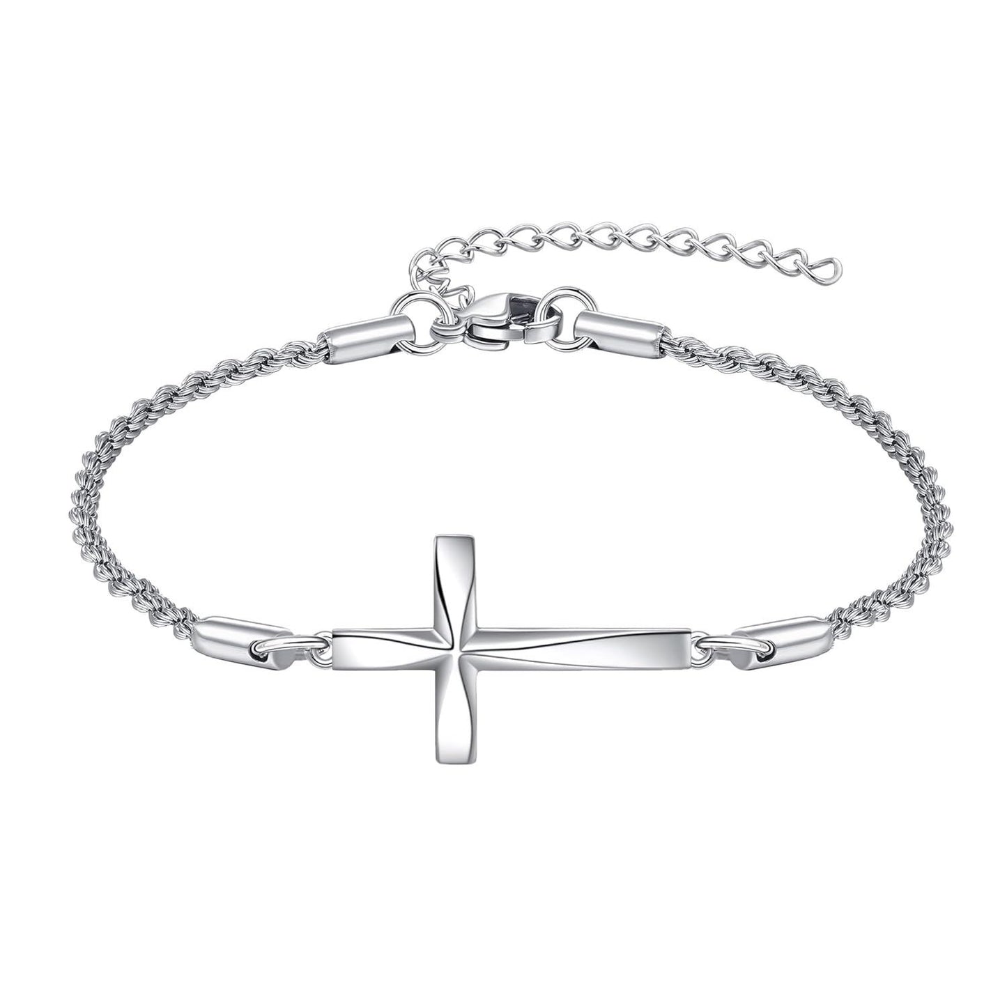 925 Sterling Silver Origami Cross Charm Chain Bracelet s for Women and Girls