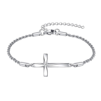 925 Sterling Silver Origami Cross Charm Chain Bracelet s for Women and Girls