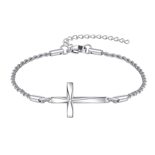 925 Sterling Silver Origami Cross Charm Chain Bracelet s for Women and Girls