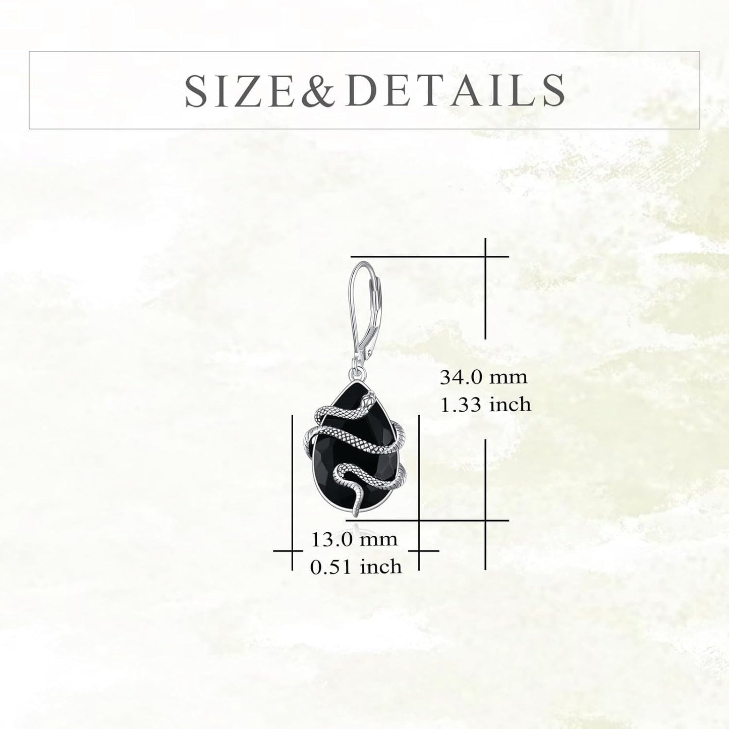 925 Sterling Silver Black Tourmaline Snake Dangle Drop Leverback Earrings Crystal Healing Jewelry Spiritual Protection Gifts for Women