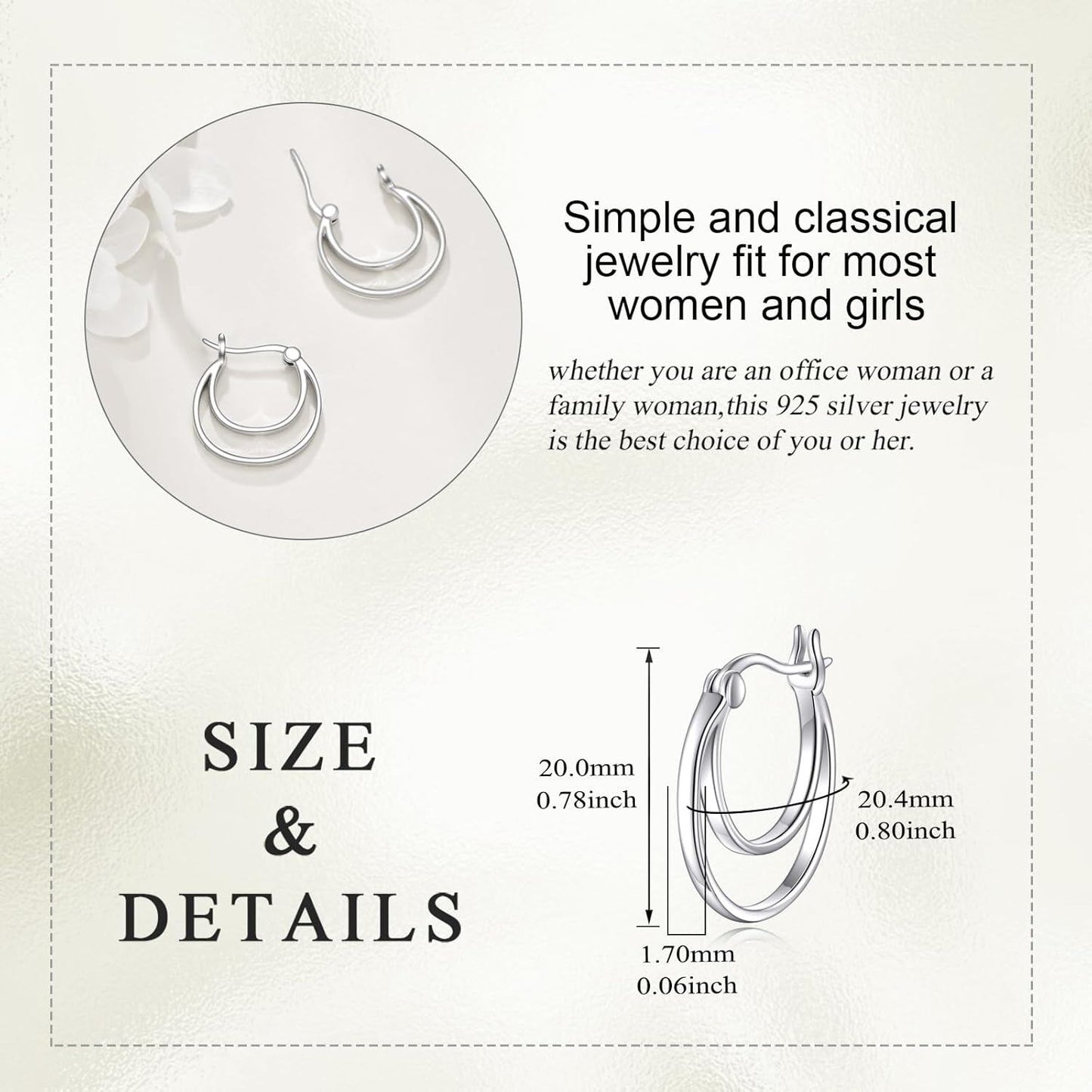 925 Sterling Silver Round Double Hoop Earrings Minimalist Layered Circles Holiday Gift for Her