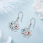 925 Sterling Silver Lotus Earrings with 7 Chakra Stones, 16mm Dangle Drop for Women