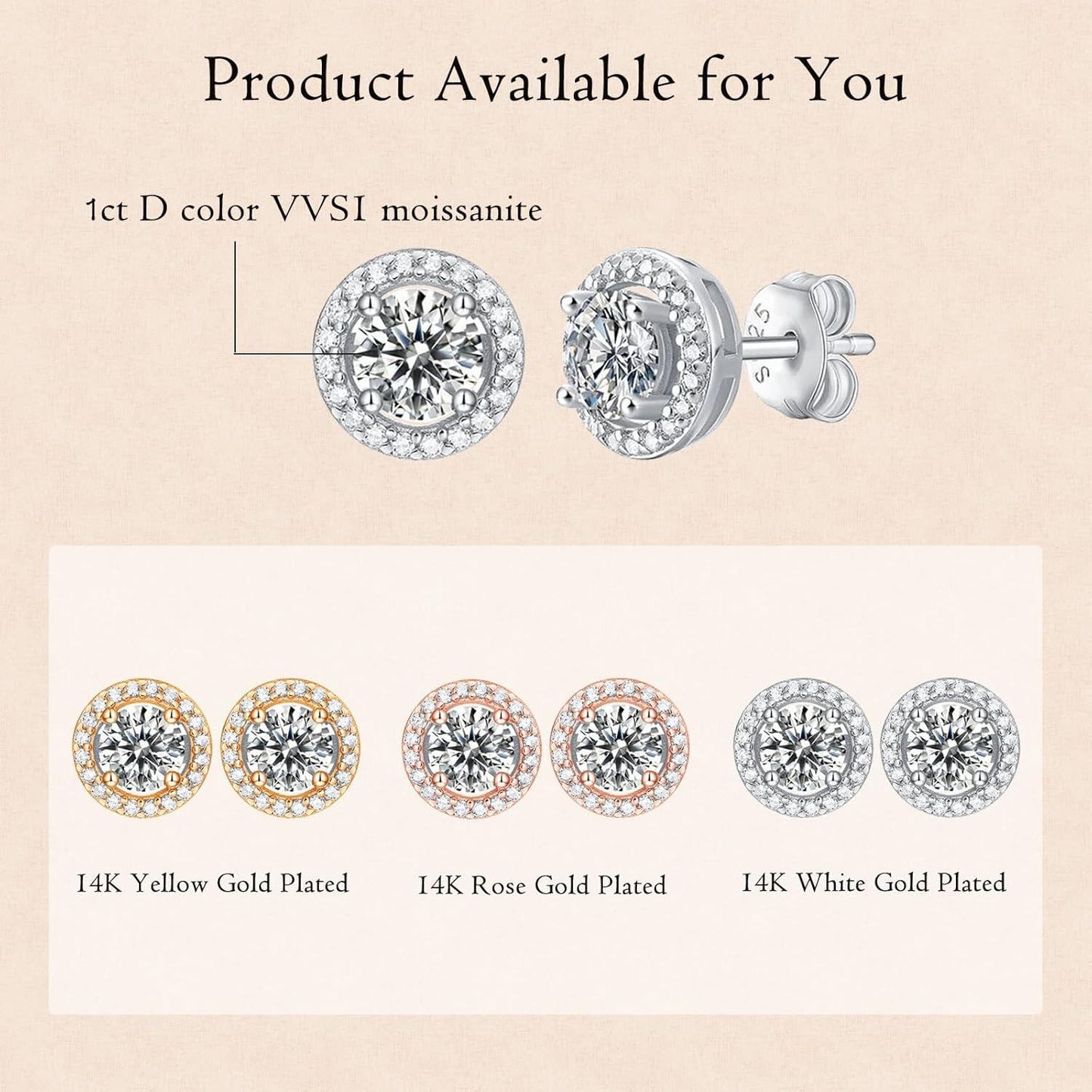 925 Sterling Silver 925 with Cubic Zirconia Cut Design and Round Shape Stone Halo Stud Earrings