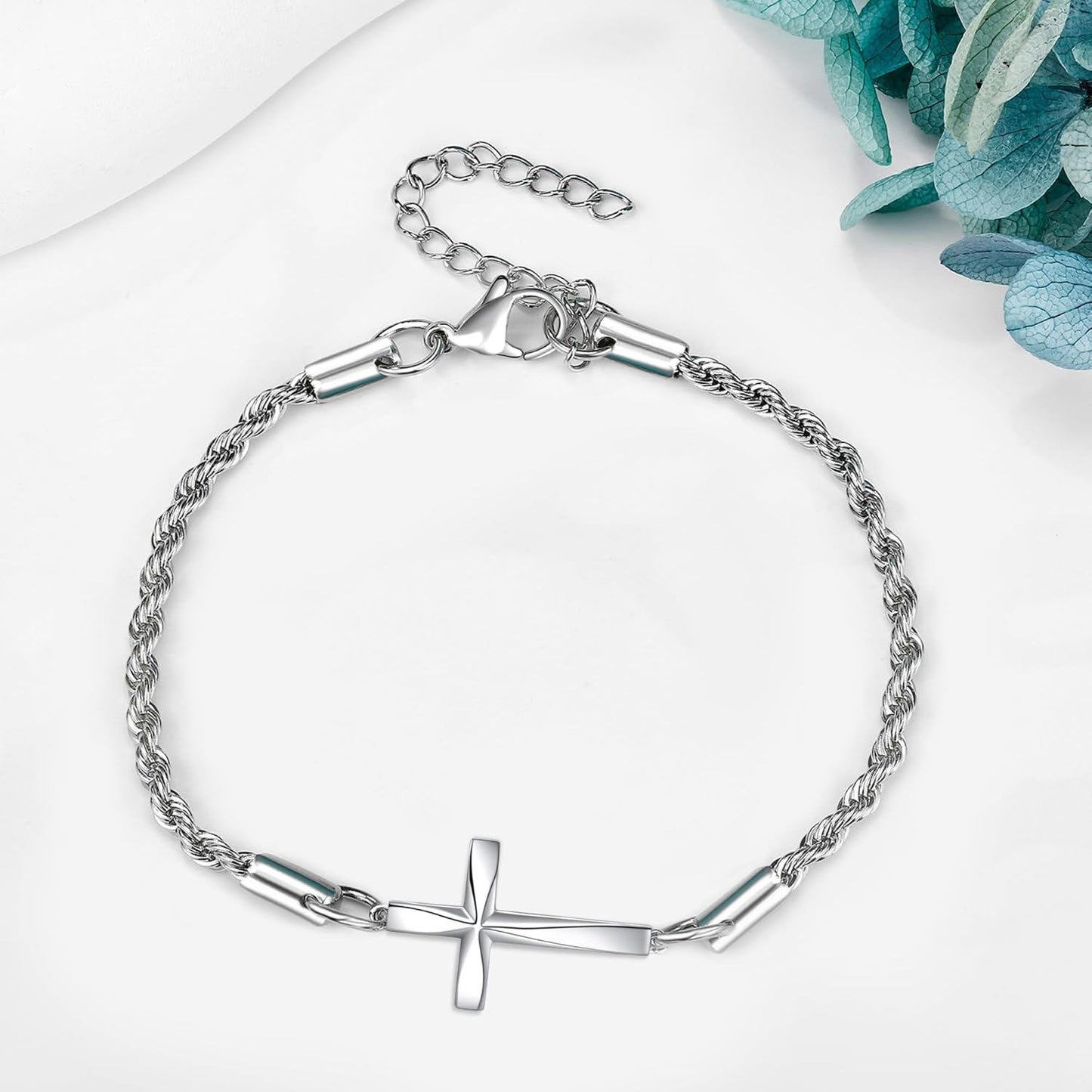 925 Sterling Silver Origami Cross Charm Chain Bracelet s for Women and Girls