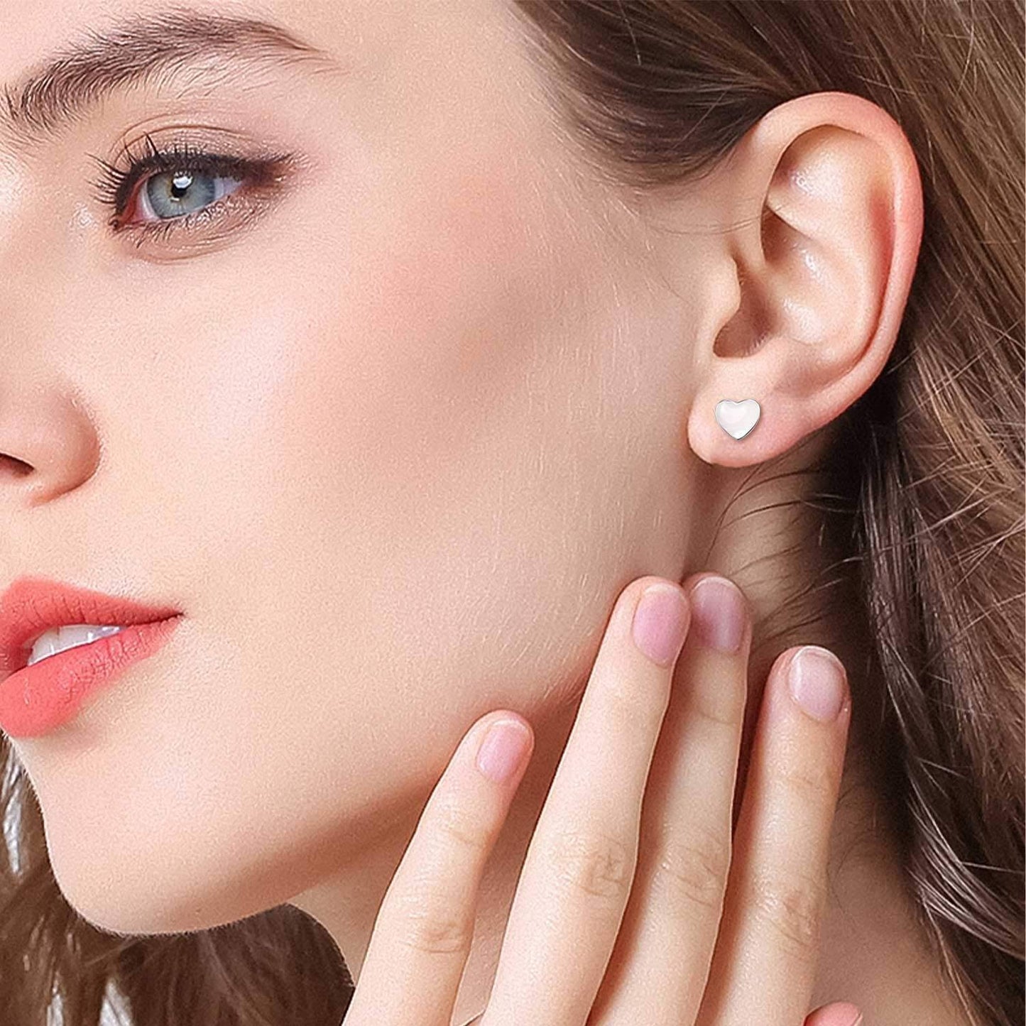 925 Sterling Silver Heart Shape Mother of Pearl Stud Earrings for Women Girls Gifts Jewelry Accessories Hypoallergenic Safe 6MM Size