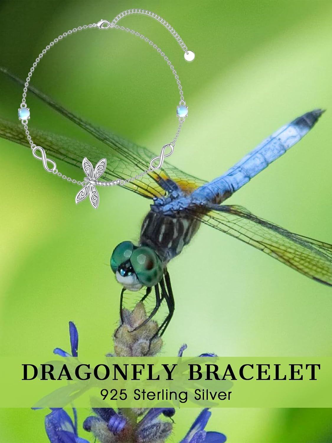 925 Sterling Silver & Cubic Zirconia Infinity Dragonfly Bracelet for Women, Adjustable Chain, Elegant Gift for Mother's Day, Anniversaries