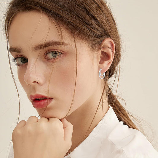 925 Sterling Silver Round Double Hoop Earrings Minimalist Layered Circles Holiday Gift for Her