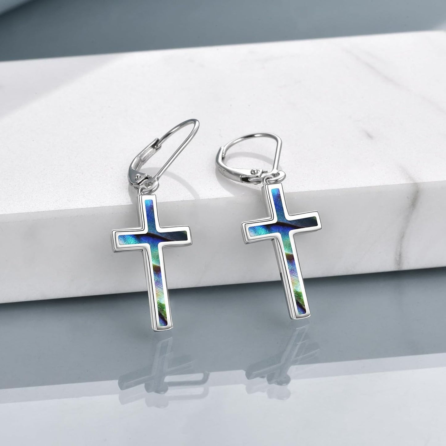 925 Sterling Silver Opal Cross Leverback Dangle Drop Earrings for Women and Men