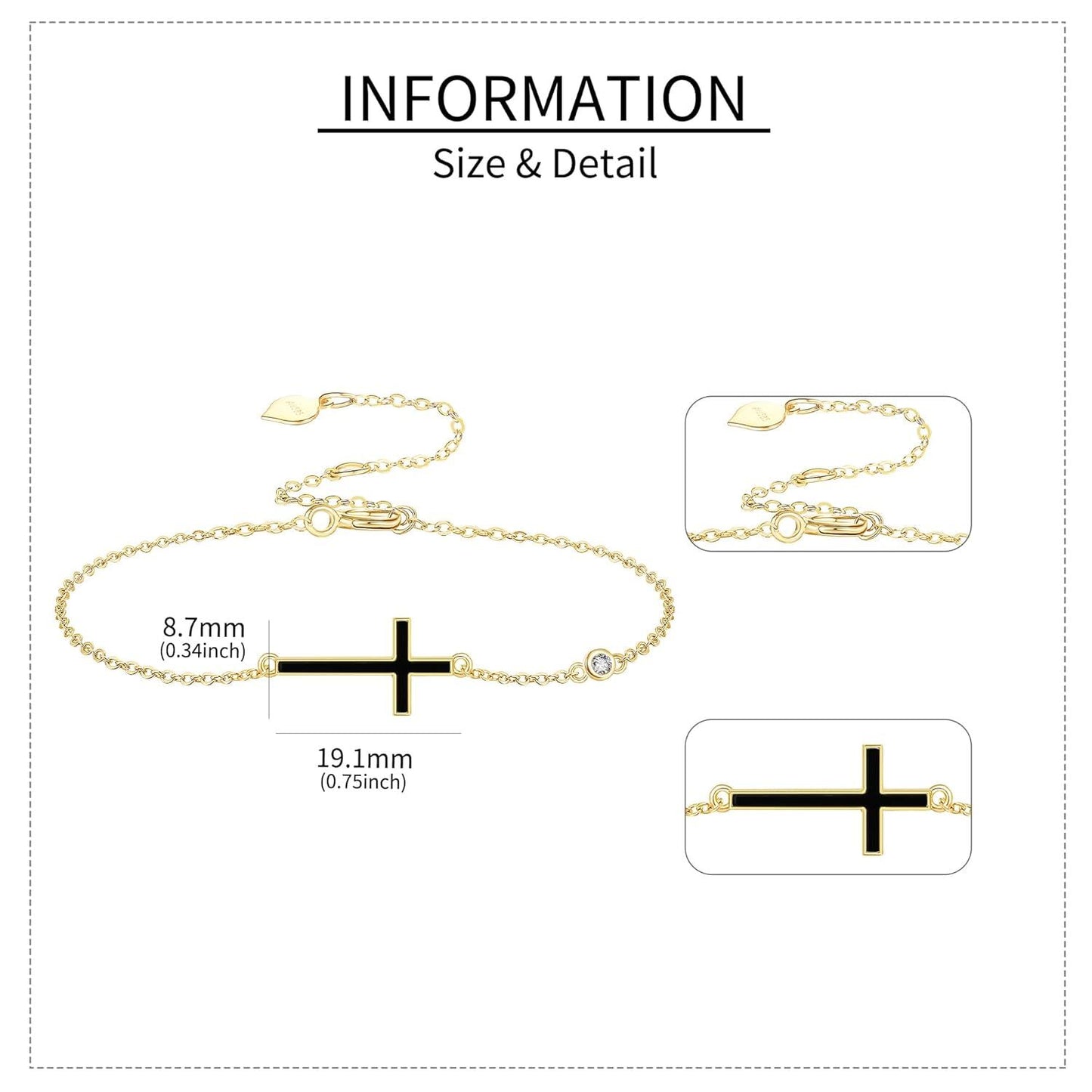 14K Gold Cross Black Onyx Chain Bracelet Holiday Gift for Her