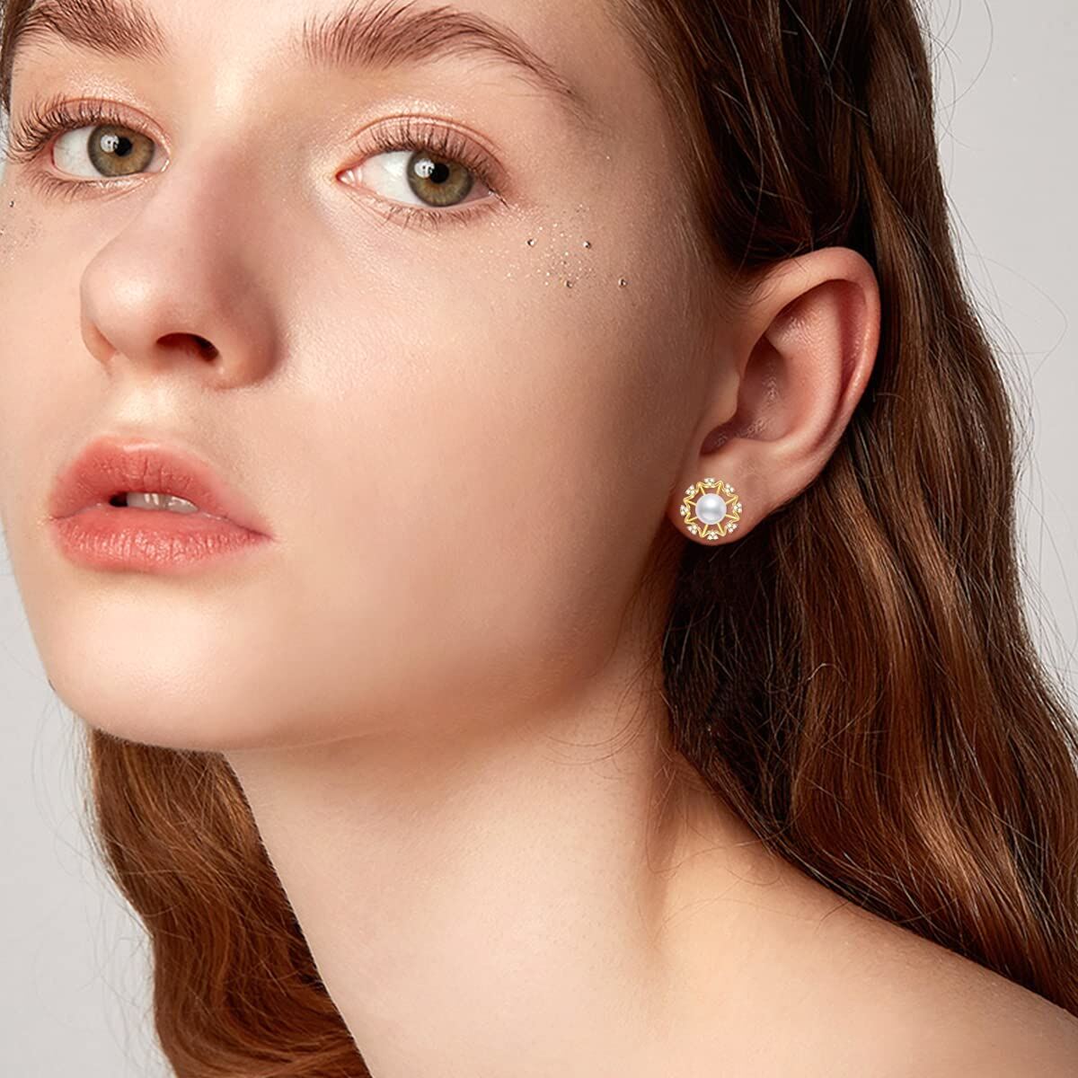 Gold 925 Sterling Silver Cubic Zirconia and White Pearl Stud Earrings for Women