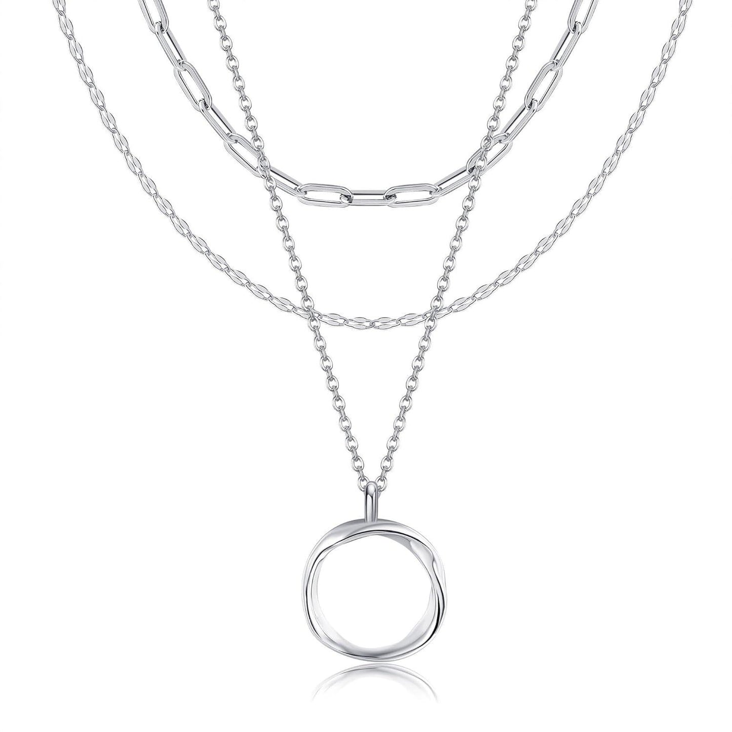 925 Sterling Silver Bohemian Layered Necklace with Triangular Pendant and Chain - Holiday Gift Ideas for Her