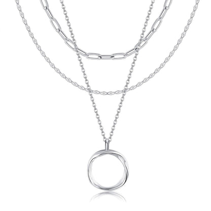 925 Sterling Silver Bohemian Layered Necklace with Triangular Pendant and Chain - Holiday Gift Ideas for Her