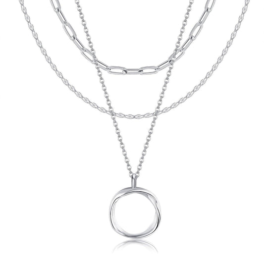 925 Sterling Silver Bohemian Layered Necklace with Triangular Pendant and Chain - Holiday Gift Ideas for Her